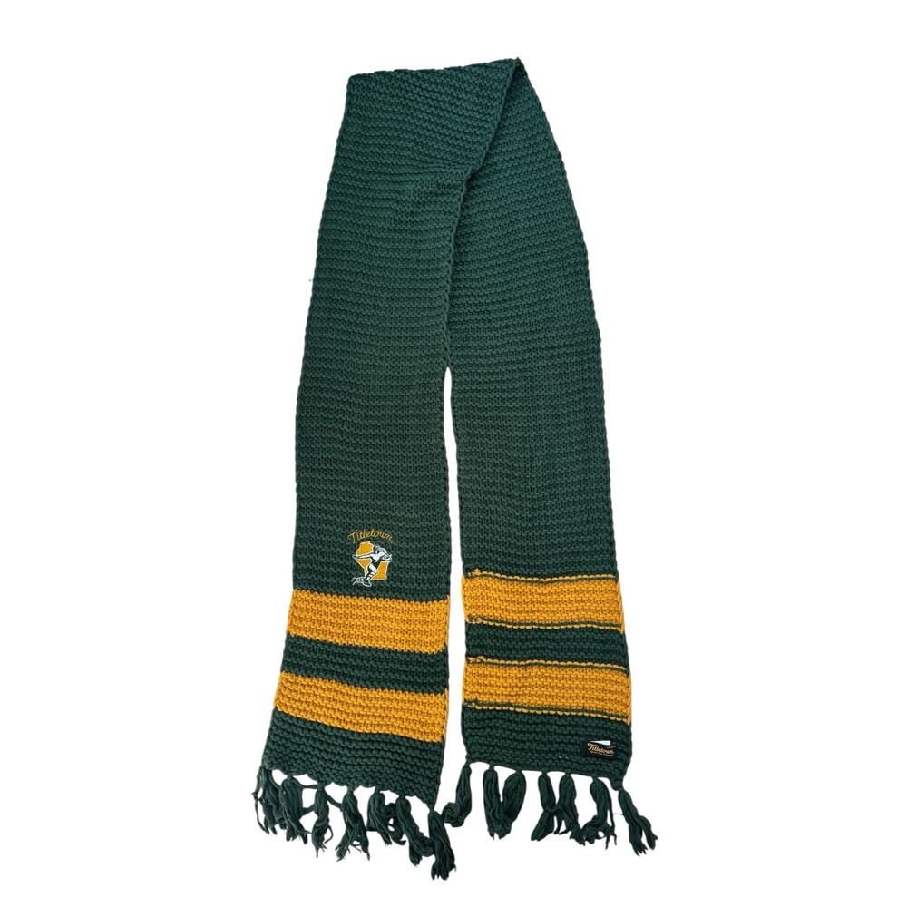Green Bay Packers Titletown LANDS END Knit Scarf Green Gold Cotton Football NFL